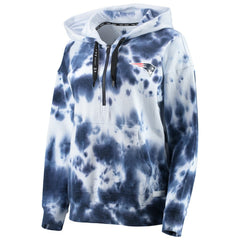New England Patriots DKNY Sport Women's Dakota Oversized Tie-Dye Half-Zip Hoodie - White/Navy on sale
