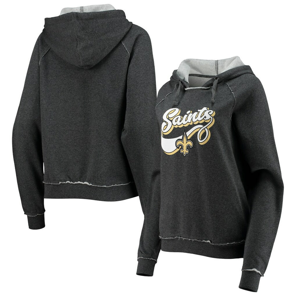 New Orleans Saints New Era Women's Script Fleece Raglan Pullover Hoodie - Charcoal cheap