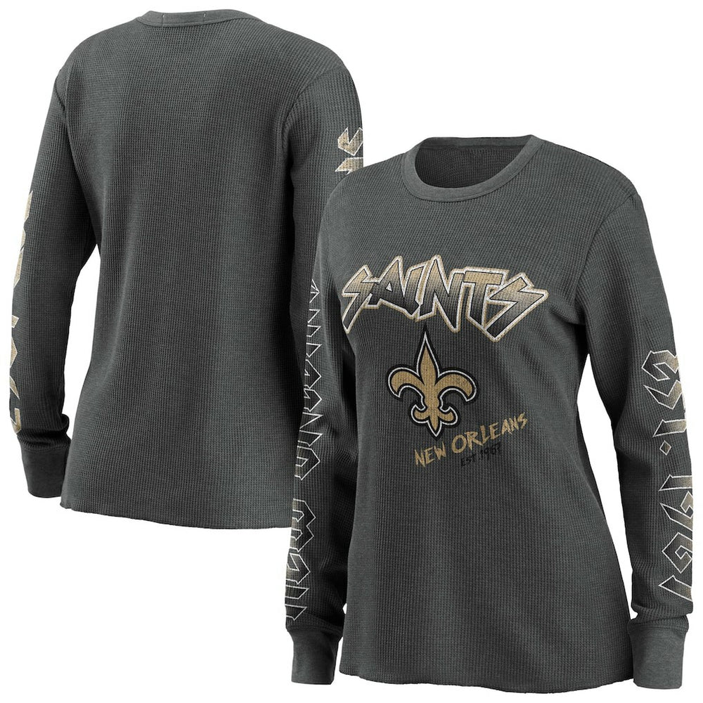 New Orleans Saints WEAR by Erin Andrews Women's Long Sleeve Thermal T-Shirt - Gray for sale