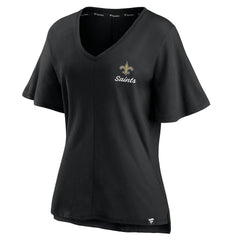 New Orleans Saints Women's Southpaw Flutter V-Neck T-Shirt - Black cheap