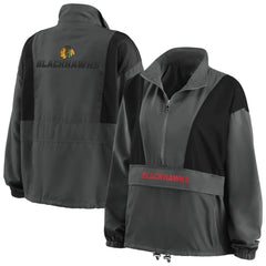 Chicago Blackhawks WEAR by Erin Andrews Women's Popover Packable Half-Zip Jacket Charcoal