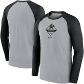 Miami Marlins Game Authentic Collection Performance Raglan Long Sleeve T-Shirt - Gray/Black | Nike