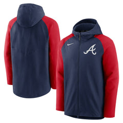 Atlanta Braves Authentic Collection Performance Raglan Full-Zip Hoodie - Navy/Red | Nike