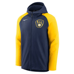 Milwaukee Brewers Authentic Collection Performance Raglan Full-Zip Hoodie - Navy/Gold | Nike