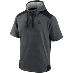 Chicago Cubs Authentic Collection Dry Flux Performance Quarter-Zip Short Sleeve Hoodie - Heathered Charcoal/Black | Nike