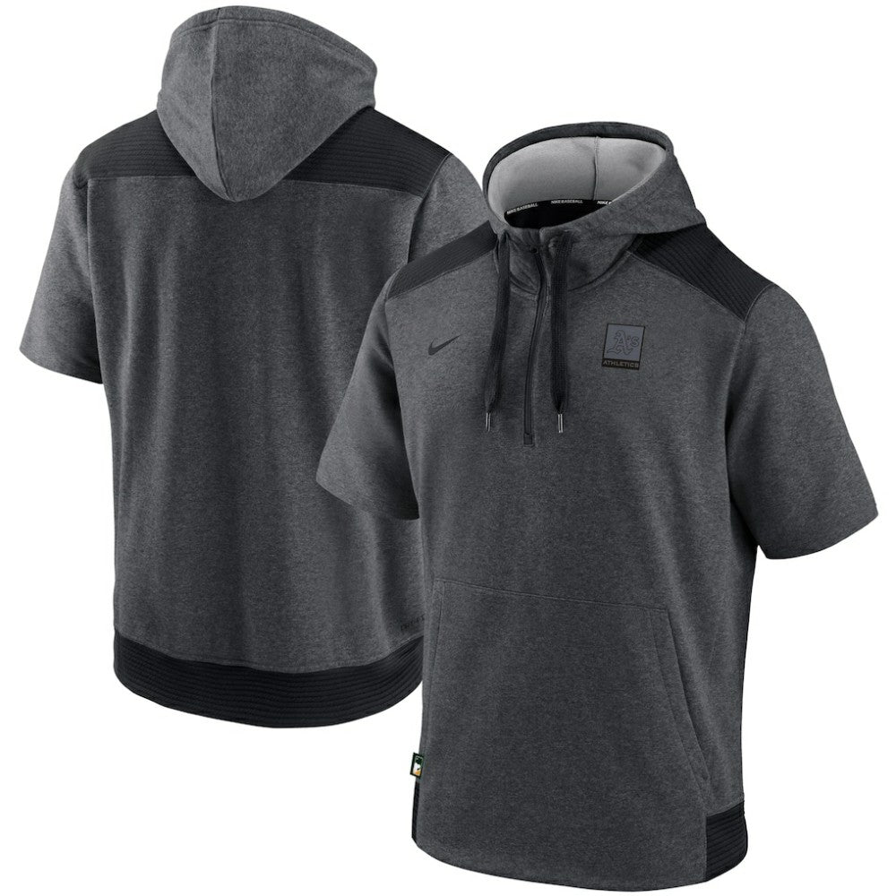 Athletics Authentic Collection Dry Flux Performance Quarter-Zip Short Sleeve Hoodie - Heathered Charcoal/Black | Nike