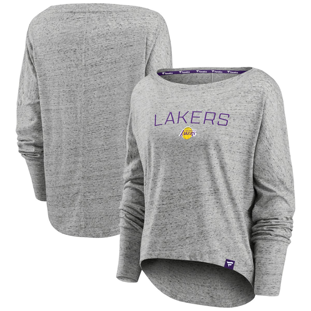 Los Angeles Lakers Women's Nostalgia Off-The-Shoulder Long Sleeve T-Shirt - Heathered Gray | Fanatics sale
