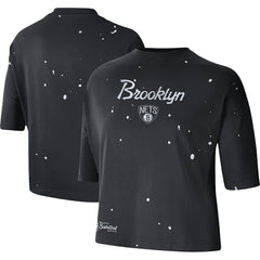 Brooklyn Nets Women's Courtside Splatter Cropped T-Shirt - Black | Nike on sale