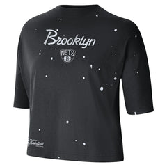 Brooklyn Nets Women's Courtside Splatter Cropped T-Shirt - Black | Nike on sale