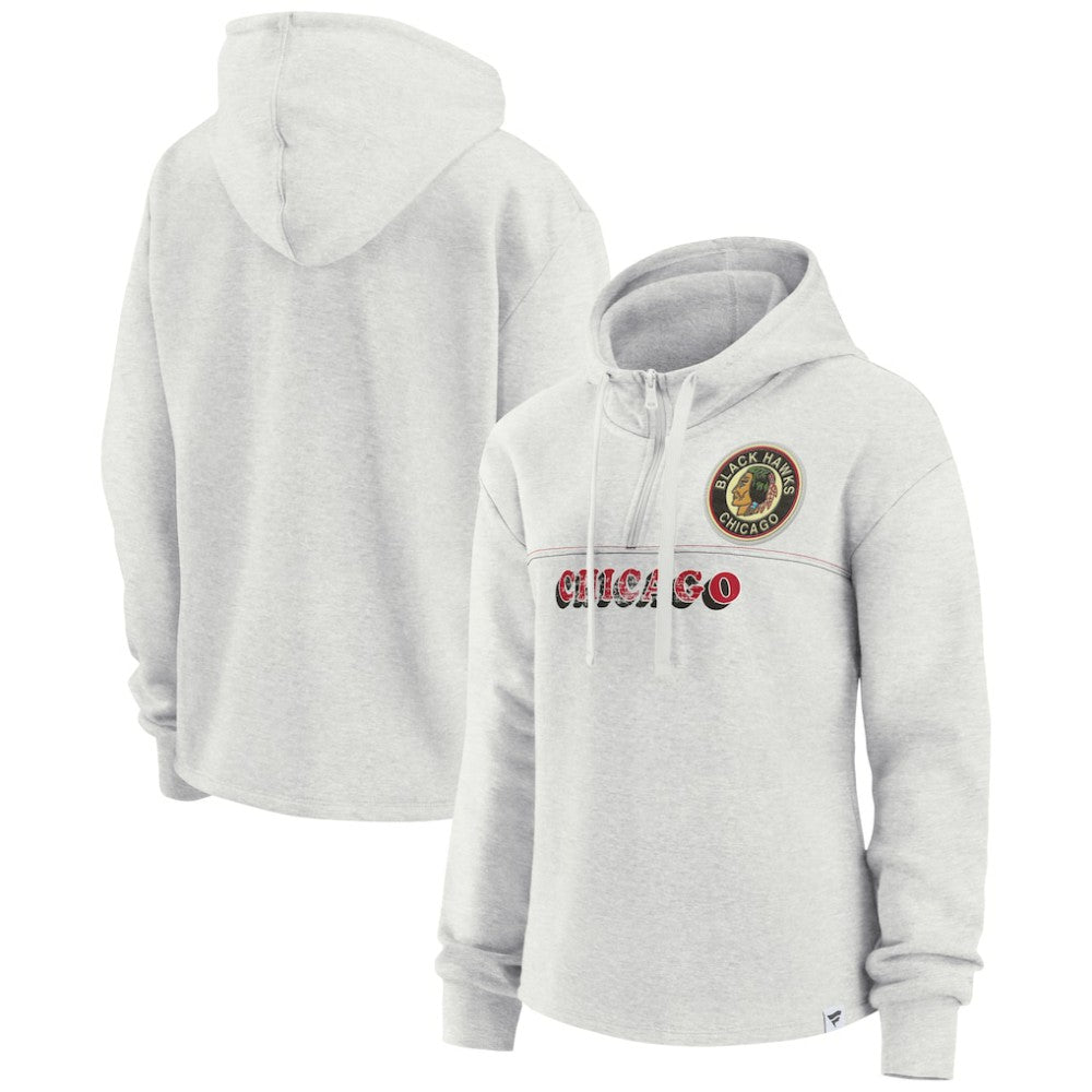 Chicago Blackhawks Fanatics Women's True Classics Legacy Quarter-Zip Hoodie Ash