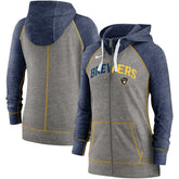 Milwaukee Brewers Women's Split Wordmark Gym Vintage Raglan Lightweight Full-Zip Hoodie - Heather Charcoal/Heather Navy | Nike