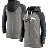 Chicago White Sox Women's Split Wordmark Gym Vintage Raglan Lightweight Full-Zip Hoodie - Heather Charcoal/Heather Black | Nike