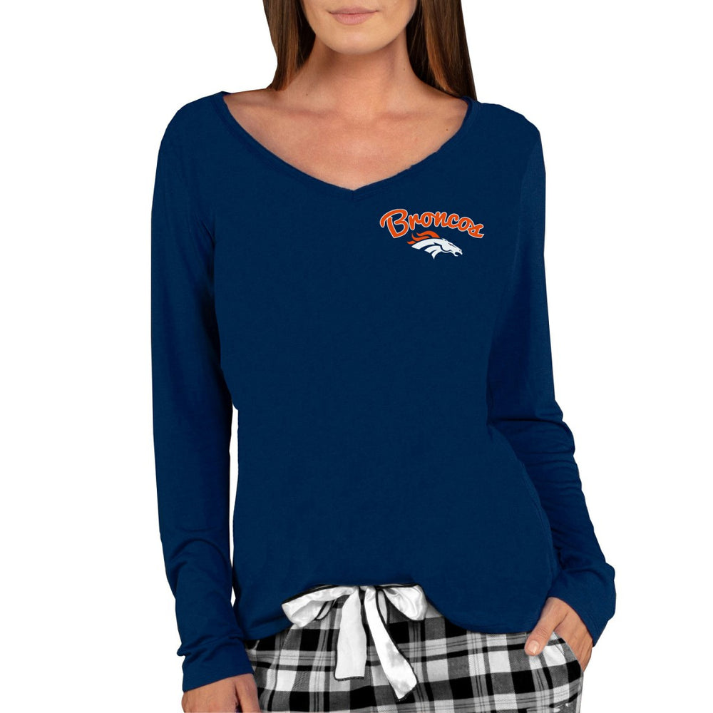 Denver Broncos Concepts Sport Women's Marathon Knit Long Sleeve Lightweight V-Neck Lounge Top - Navy cheap