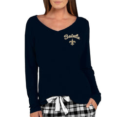 New Orleans Saints Concepts Sport Women's Marathon Knit Long Sleeve Lightweight V-Neck Lounge Top - Black for sale