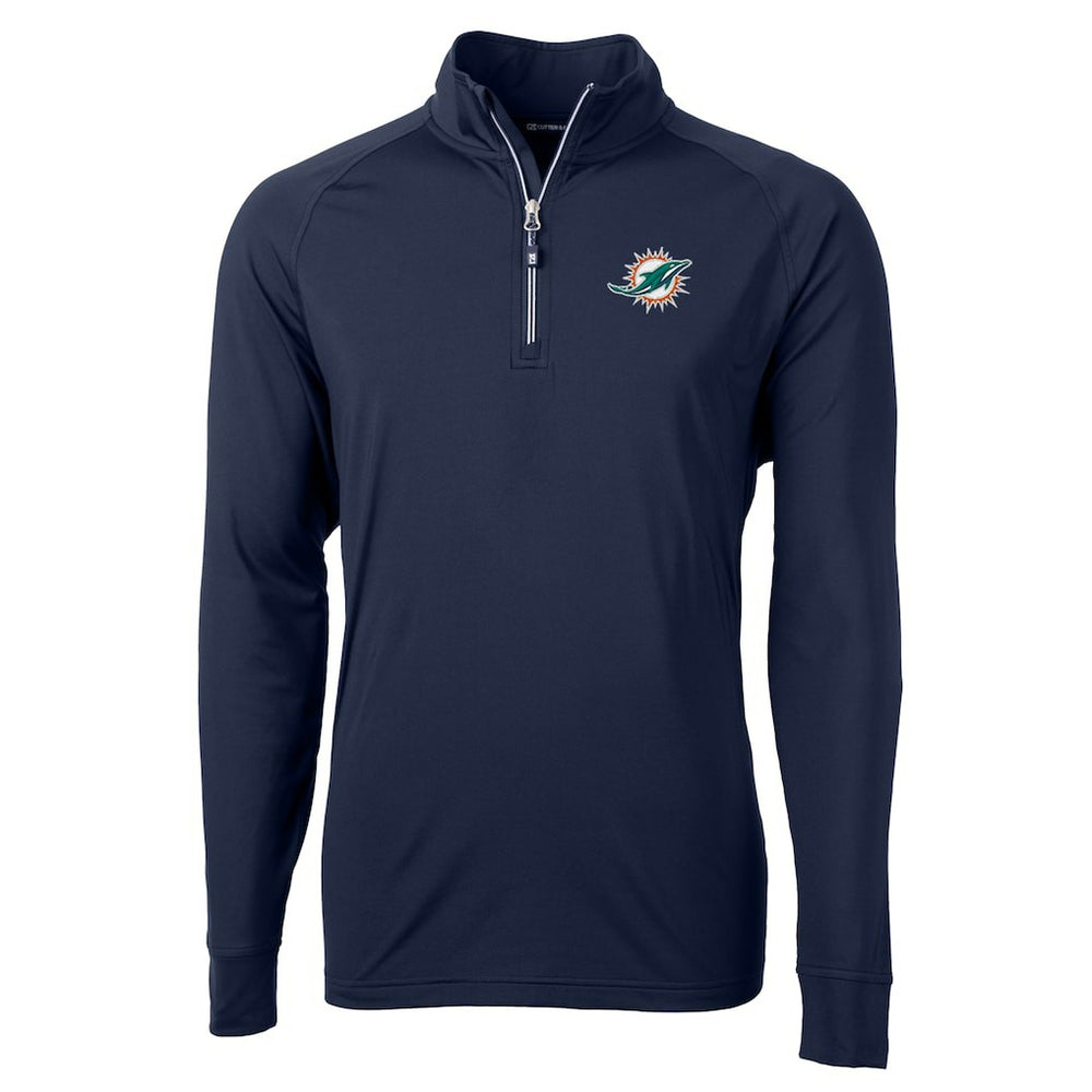 Miami Dolphins Cutter & Buck Big & Tall Adapt Eco Knit Quarter-Zip Pullover Jacket - Navy for sale