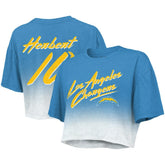 Justin Herbert Los Angeles Chargers Majestic Threads Women's Dip-Dye Player Name & Number Crop Top - Powder Blue/White discount