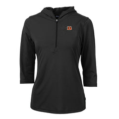 Cincinnati Bengals Cutter & Buck Women's Virtue Eco Pique Half-Zip 3/4 Sleeve Pullover Hoodie - Black on sale