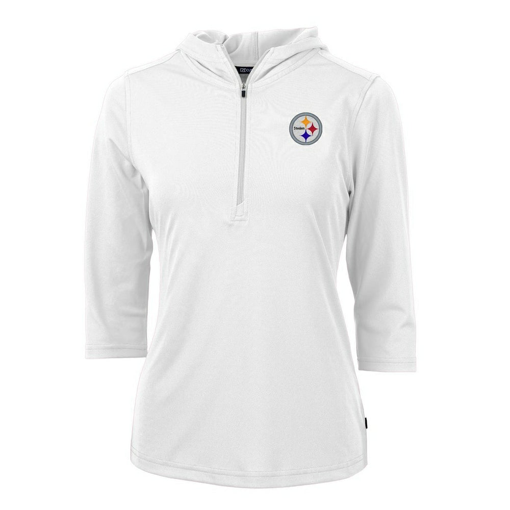 Pittsburgh Steelers Cutter & Buck Women's Virtue Eco Pique Half-Zip 3/4 Sleeve Pullover Hoodie - White cheap