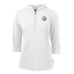 Pittsburgh Steelers Cutter & Buck Women's Virtue Eco Pique Half-Zip 3/4 Sleeve Pullover Hoodie - White cheap