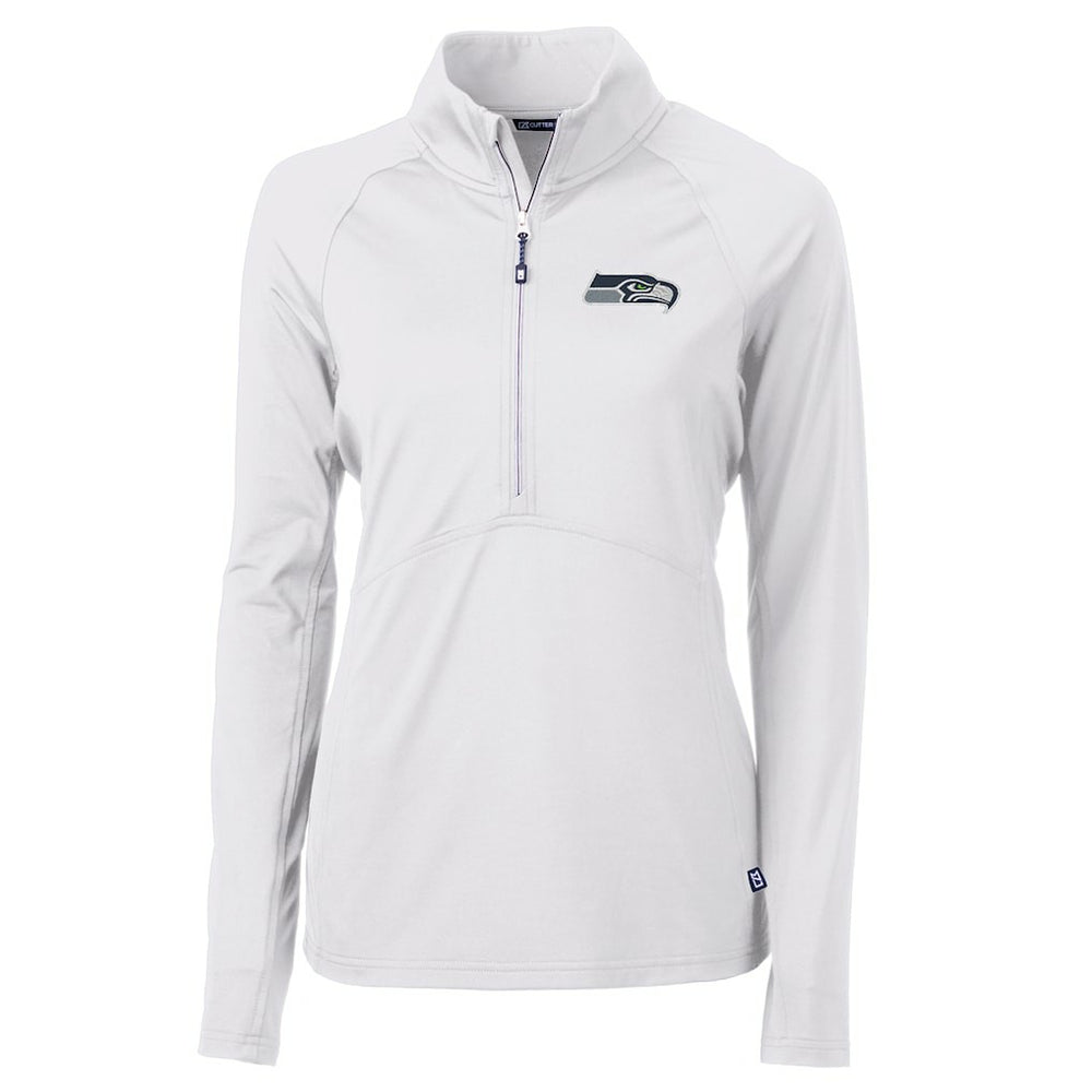 Seattle Seahawks Cutter & Buck Women's Adapt Eco Knit Half-Zip Pullover Jacket - White for sale