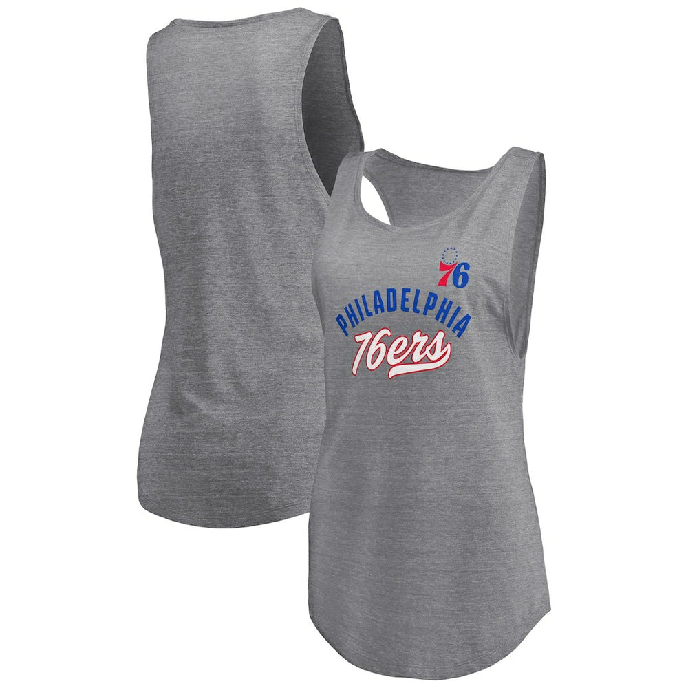 Philadelphia 76ers Women's Quality Time Open Scoop Neck Tri-Blend Tank Top - Heathered Gray | Fanatics cheap