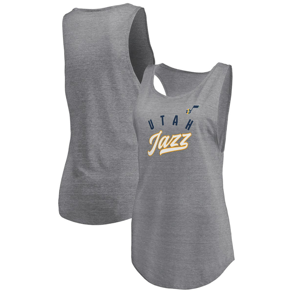 Utah Jazz Women's Quality Time Open Scoop Neck Tri-Blend Tank Top - Heathered Gray | Fanatics shop