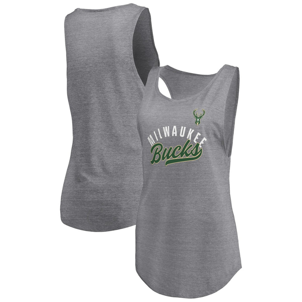 Milwaukee Bucks Women's Quality Time Open Scoop Neck Tri-Blend Tank Top - Heathered Gray | Fanatics online
