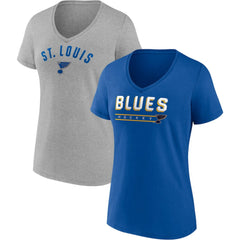 St. Louis Blues Fanatics Women's Parent 2-Pack V-Neck T-Shirt Set Blue/Heathered Gray