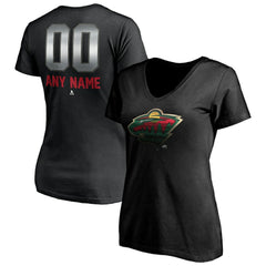 Minnesota Wild Women's Personalized Midnight Mascot Logo V-Neck T-Shirt Black