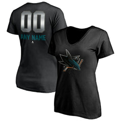San Jose Sharks Women's Personalized Midnight Mascot Logo V-Neck T-Shirt Black