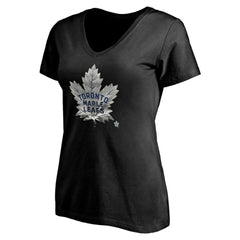 Toronto Maple Leafs Women's Personalized Midnight Mascot Logo V-Neck T-Shirt Black