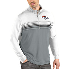 Denver Broncos Antigua Pace Quarter-Zip Pullover Jacket - White/Gray outlet