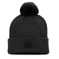 Chicago Blackhawks Fanatics Women's Authentic Pro Road Cuffed Knit Hat with Pom Black