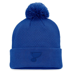 St. Louis Blues Fanatics Women's Authentic Pro Road Cuffed Knit Hat with Pom Blue