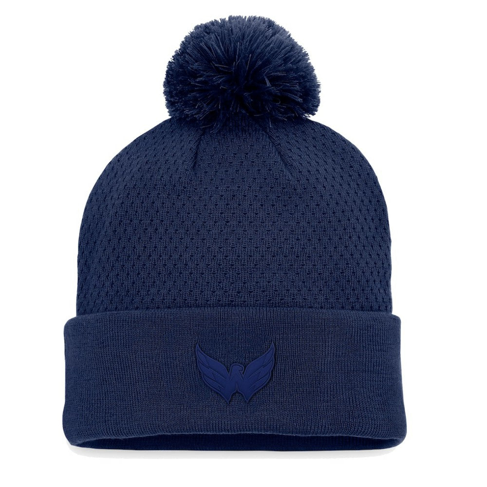 Washington Capitals Fanatics Women's Authentic Pro Road Cuffed Knit Hat with Pom Navy