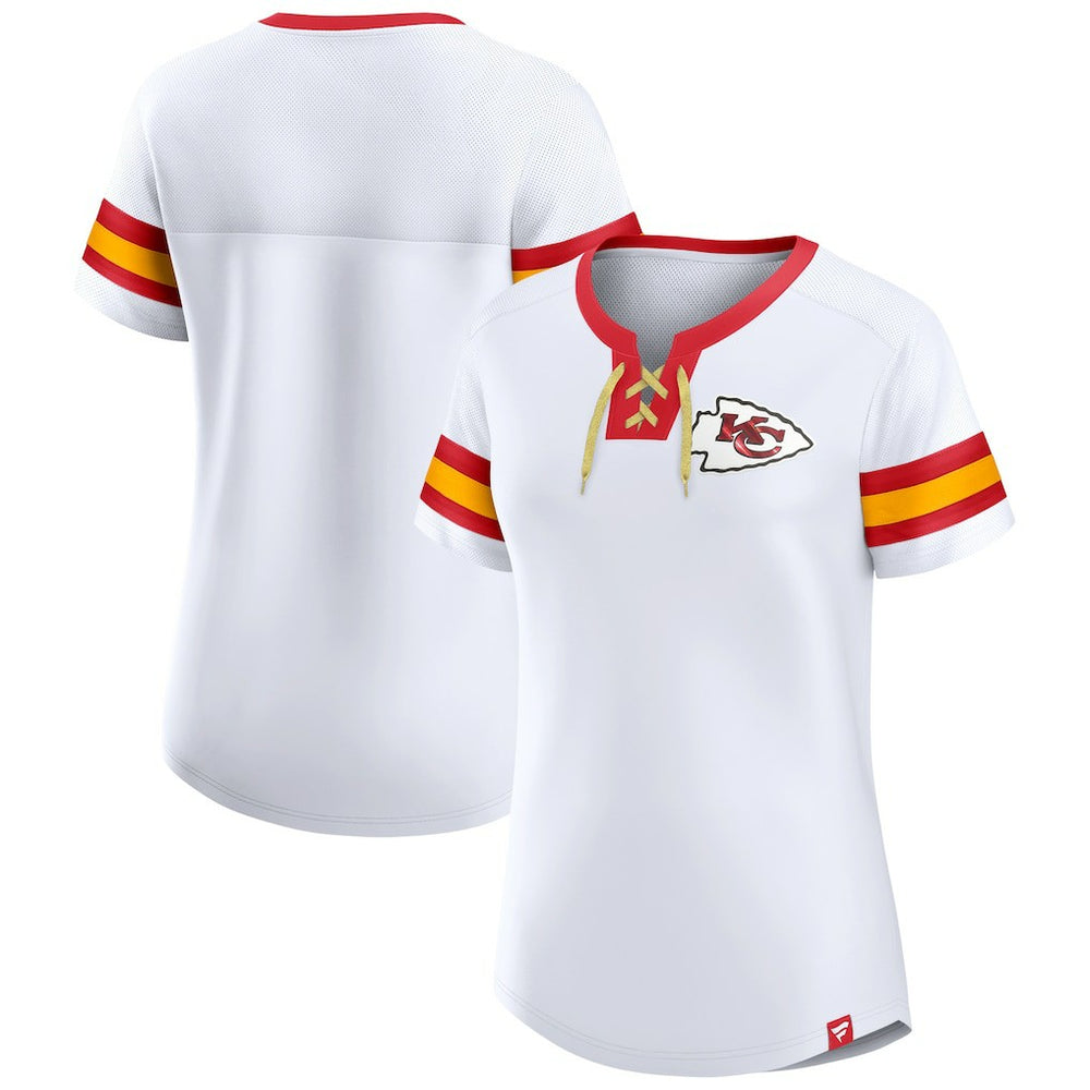 Kansas City Chiefs Women's Sunday Best Lace-Up T-Shirt - White on sale