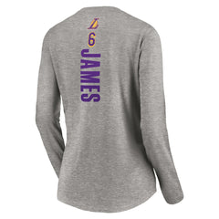 LeBron James Los Angeles Lakers Women's #6 Playmaker Name & Number Long Sleeve V-Neck T-Shirt - Heathered Gray discount