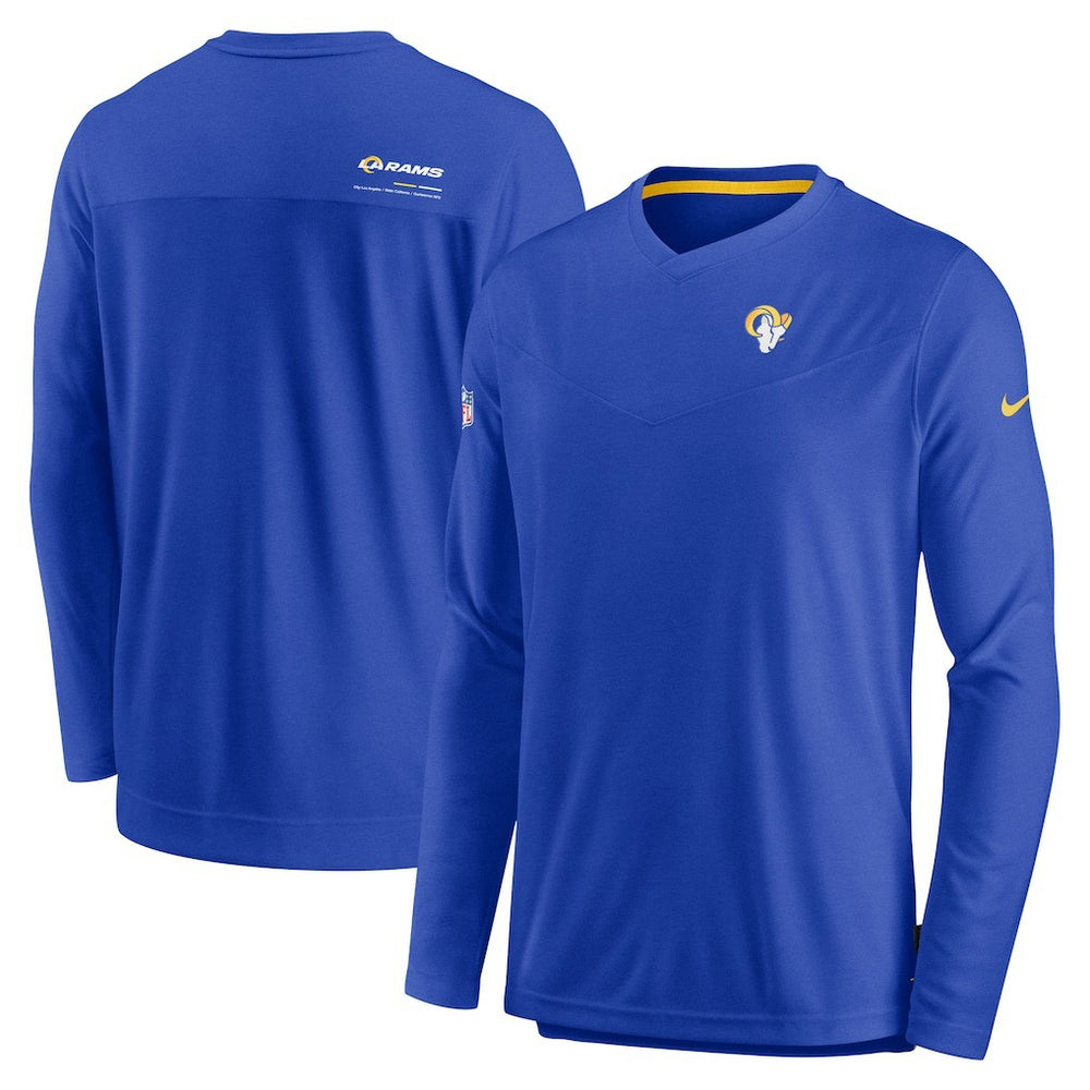 Los Angeles Rams Sideline Coach Chevron Lock Up Long Sleeve V-Neck Performance T-Shirt - Royal | Nike on sale