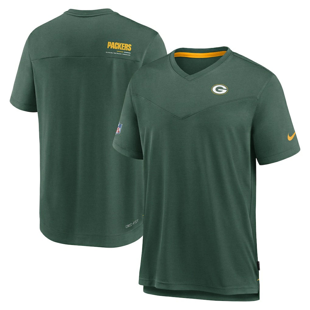 Green Bay Packers Sideline Coach Chevron Lock Up Logo V-Neck Performance T-Shirt - Heather Kelly Green | Nike on sale