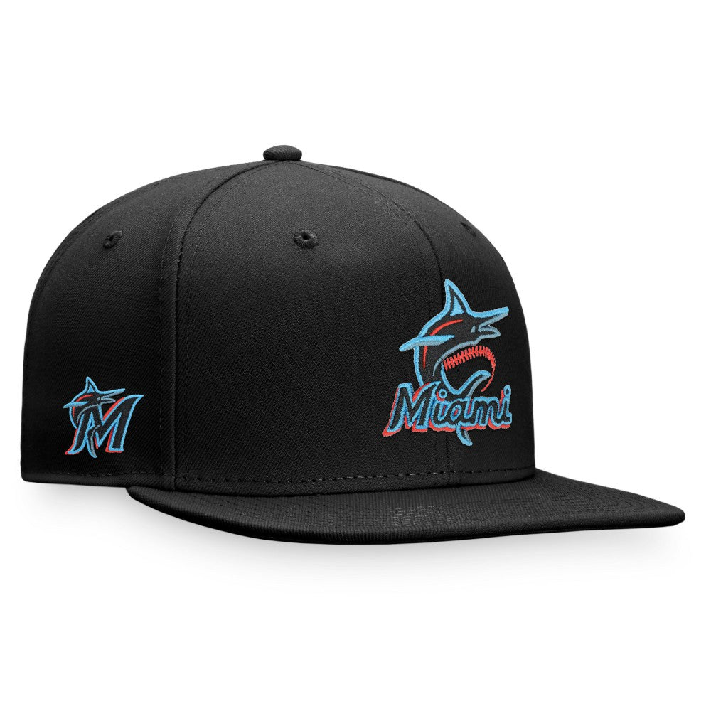 Miami Marlins Iconic Team Patch Fitted Hat - Black