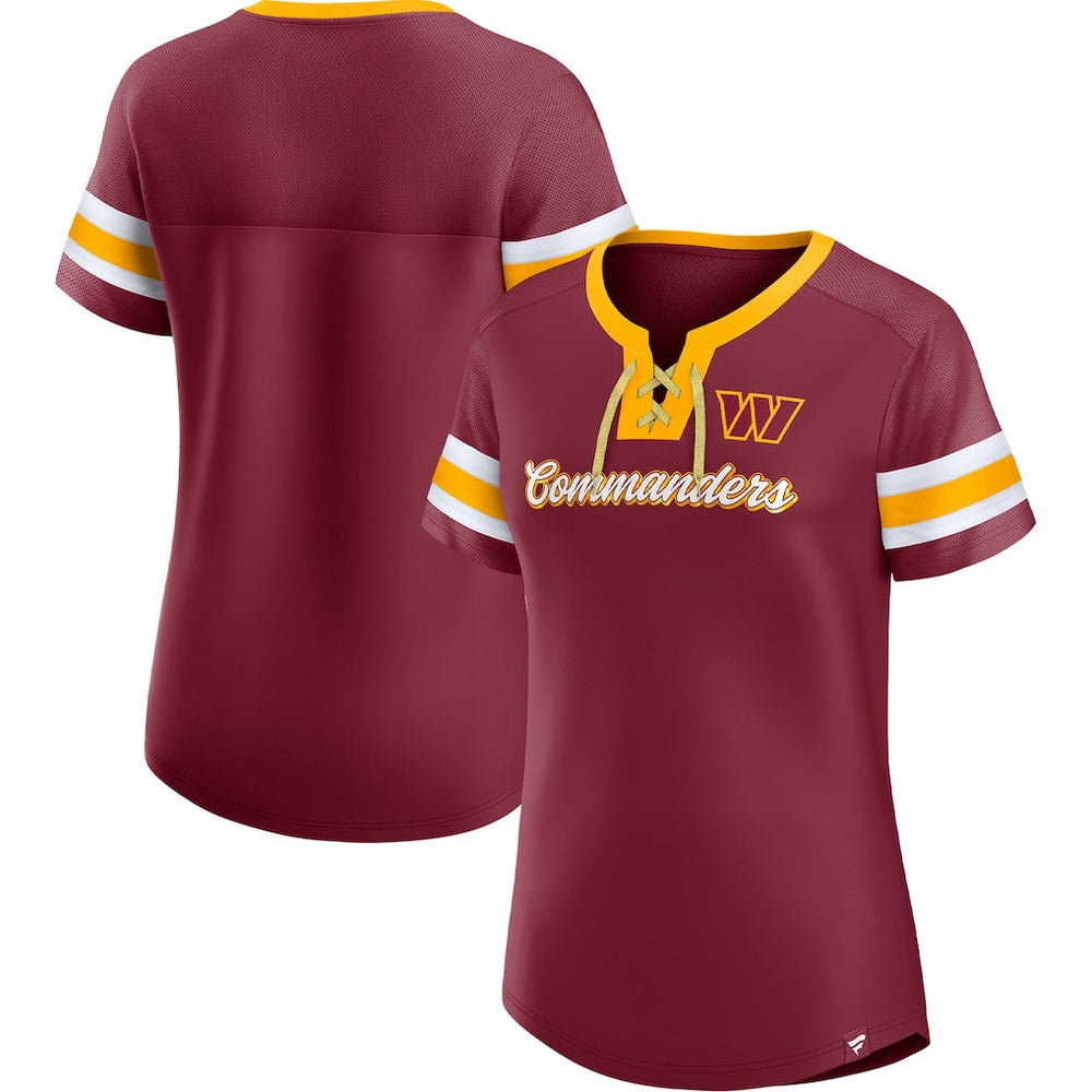 Washington Commanders Women's Original State Lace-Up T-Shirt - Burgundy on sale