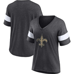 New Orleans Saints Women's Distressed Team Tri-Blend V-Neck T-Shirt - Heathered Charcoal/White on sale