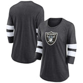 Las Vegas Raiders Women's Primary Logo 3/4 Sleeve Scoop Neck T-Shirt - Heathered Charcoal discount