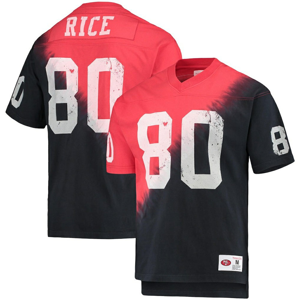 Jerry Rice San Francisco 49ers Retired Player Name & Number Diagonal Tie-Dye V-Neck T-Shirt - Black/Red cheap