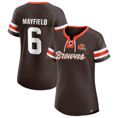 Baker Mayfield Cleveland Browns Women's Athena Name & Number Notch Neck T-Shirt - Brown discount