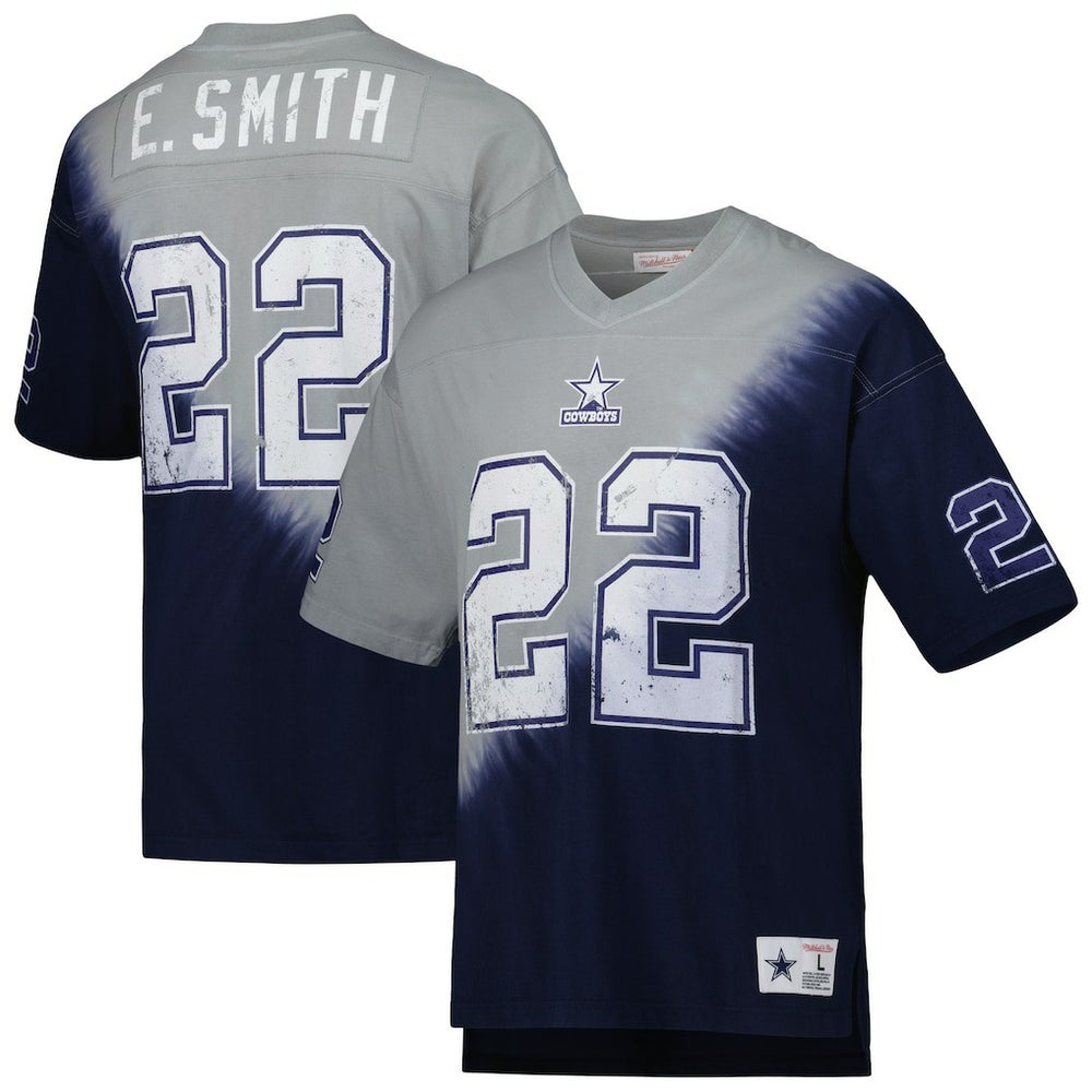 Emmitt Smith Dallas Cowboys Retired Player Name & Number Diagonal Tie-Dye V-Neck T-Shirt - Navy/Gray sale