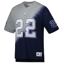 Emmitt Smith Dallas Cowboys Retired Player Name & Number Diagonal Tie-Dye V-Neck T-Shirt - Navy/Gray sale
