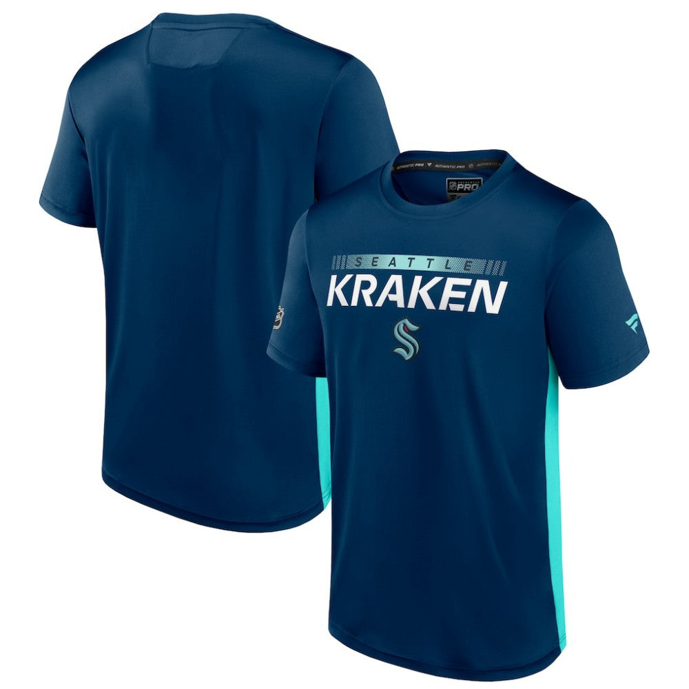 Seattle Kraken Fanatics Authentic Pro Rink Tech T-Shirt Deep Sea Blue/Light Blue