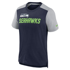 Seattle Seahawks Color Block Team Name T-Shirt - Heathered College Navy/Heathered Gray | Nike sale