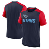 Tennessee Titans Color Block Team Name T-Shirt - Heathered Navy/Heathered Red | Nike on sale
